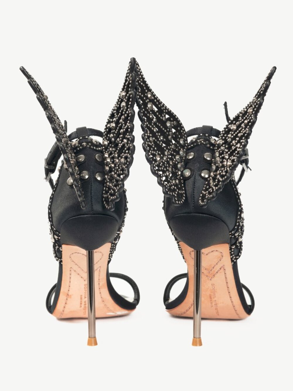 Sophia Webster Evangeline "Black" Crystal-Embellished Satin Sandals - Picture 3 of 10